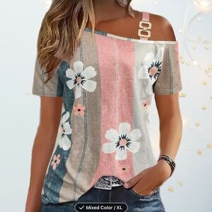 Floral Striped Off-Shoulder Top